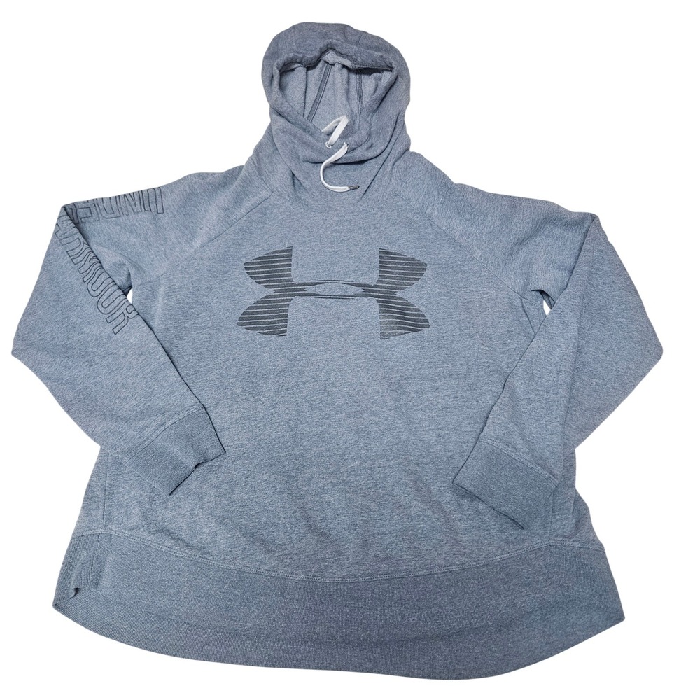 Under Armour Womens Hoodie Gray Graphic Logo Funnel Neck Pullover Sweatshirt XL